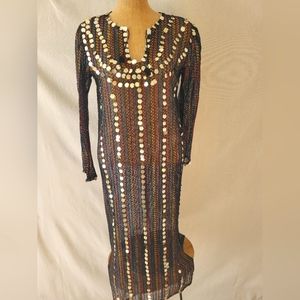 VINTAGE Retro Swimsuit Cover Colorful with Gold Sequin Embellishment